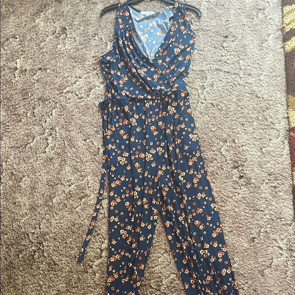 Baltic Born Blue and Orange Floral Jumpsuit V-Neck Wrap Style